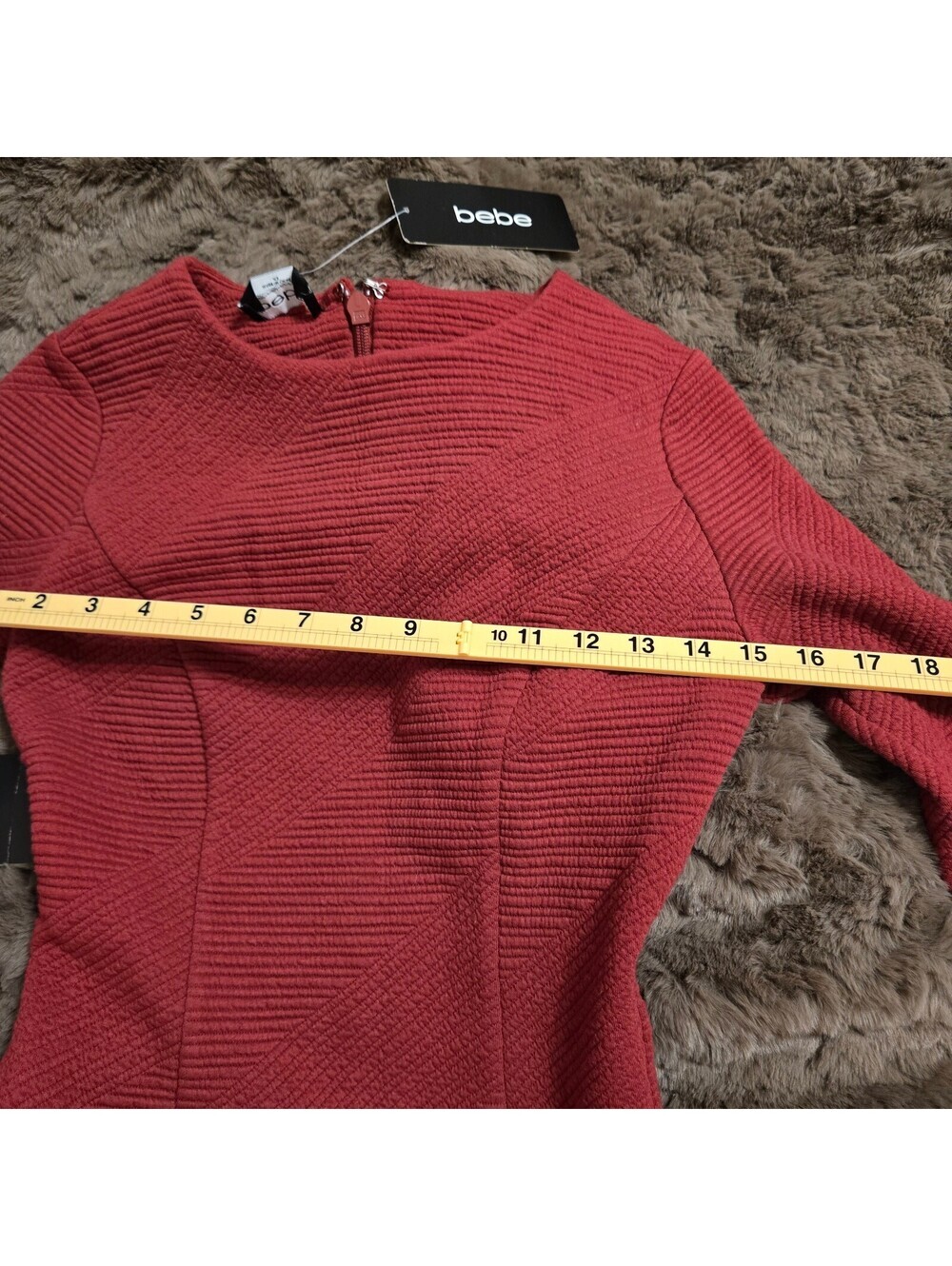 Bebe Red Textured Long Sleeve Bodycon Dress Y2K NWT Retail $149 - Picture 4 of 9
